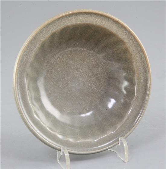 A Chinese Longquan celadon small fluted bowl, 15th century, 13.3cm